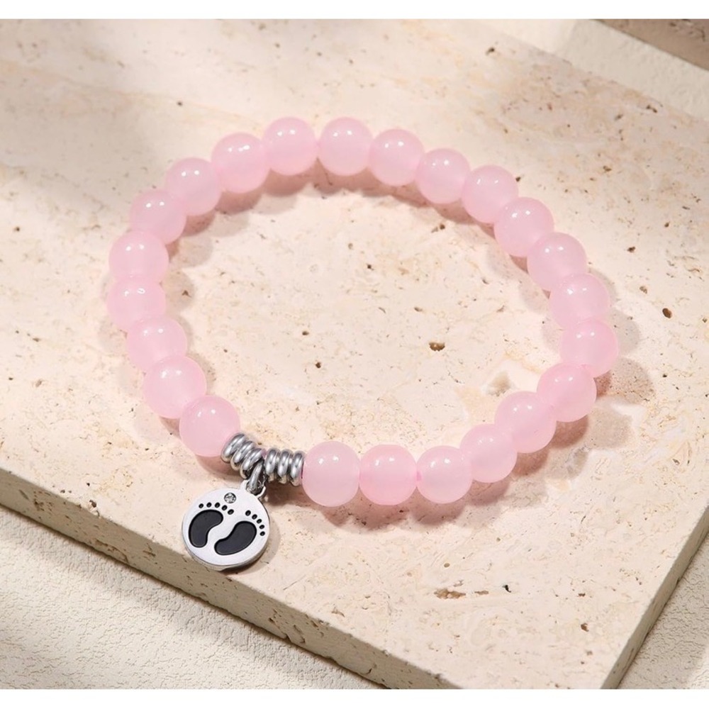 Pink Beaded Mum to Be Bracelet Baby Feet Charm Pregnancy Gift Shower Jewelry - Picture 4 of 7
